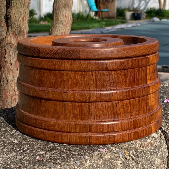 Vtg 60s DANSK Designs Denmark Teak Ice Bucket Mid Century - Picture 2 of 11